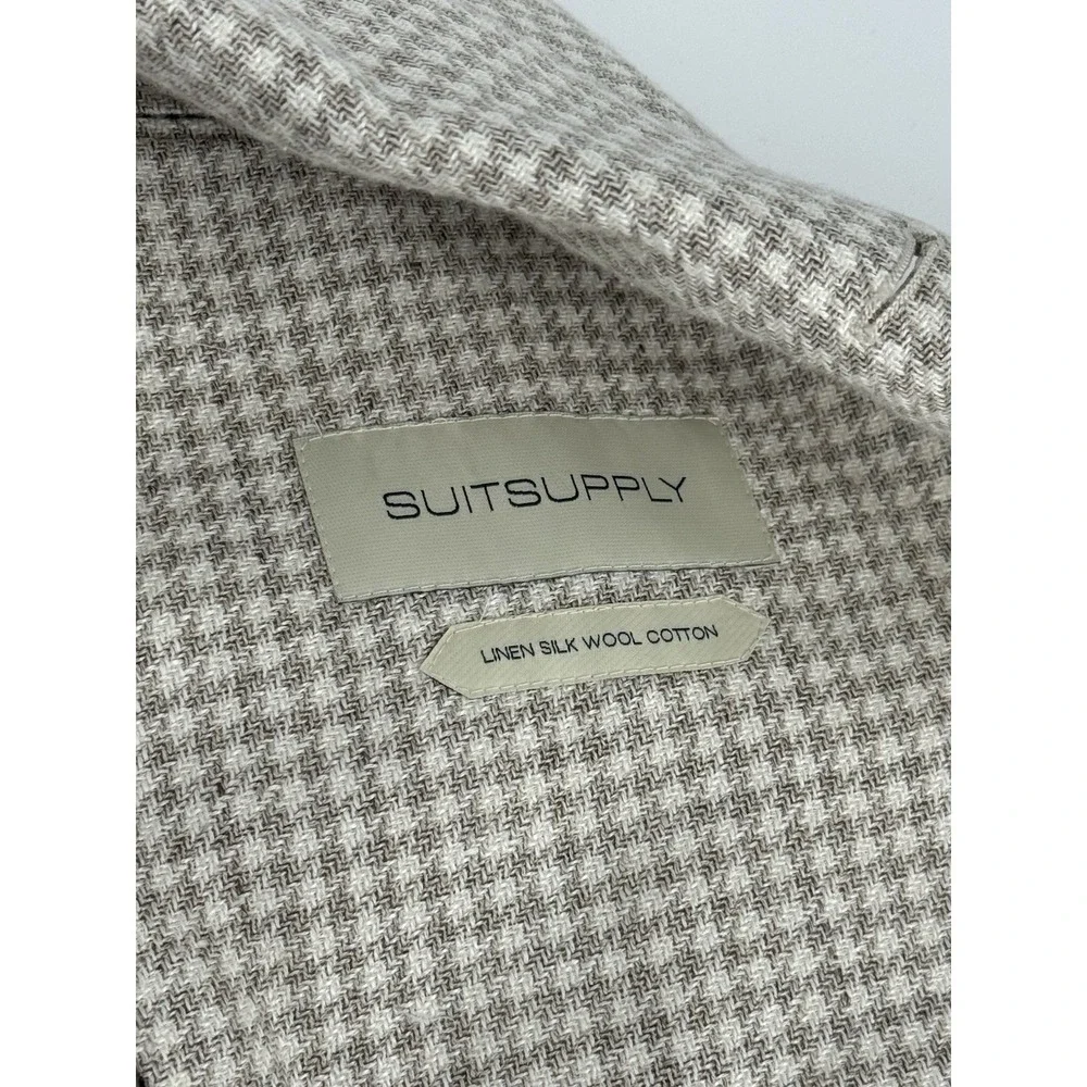Suitsupply Houndstooth Havana Jetted Slim Blazer Linen Silk‎ Wool By Ferla Sz 48